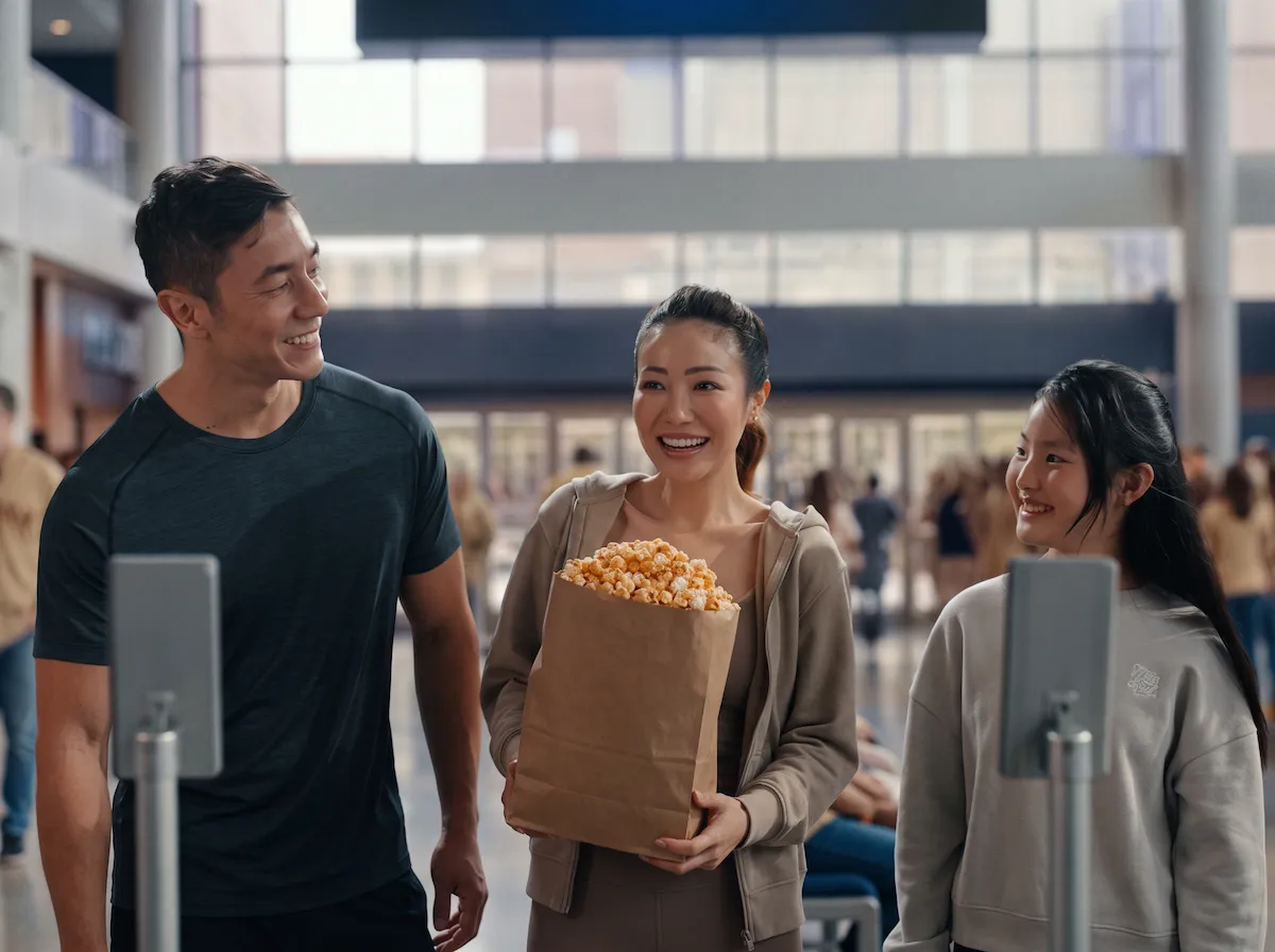 Travellers walking through an automated airport gate